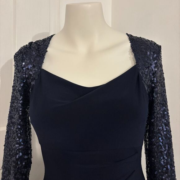 Lauren Ralph Lauren size 2 Formal Sequin Sleeve Detail Navy Blue Long Gown Dress - Picture 4 of 8